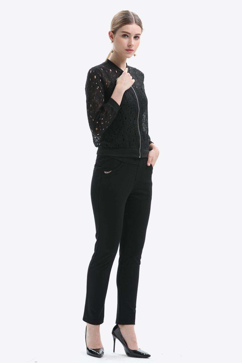 Openwork Zip Up Jacket - Trendsi - Flyclothing LLC