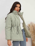 Drawstring Waist Zip-Up Puffer Jacket - Trendsi - Flyclothing LLC