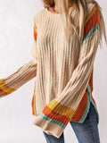 Striped Round Neck Long Sleeve Sweater - Trendsi - Flyclothing LLC