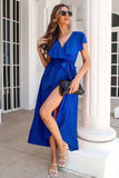 Ruffled Surplice Tie Waist Slit Midi Dress - Trendsi - Flyclothing LLC