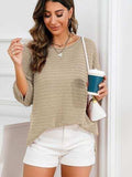 Rolled Round Neck Dropped Shoulder Slit Sweater - Trendsi - Flyclothing LLC
