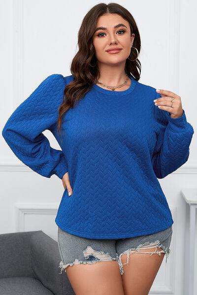 Plus Size Textured Round Neck Long Sleeve Top - Trendsi - Flyclothing LLC