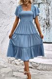 Smocked Square Neck Frill Trim Dress - Trendsi - Flyclothing LLC