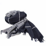 Hand-printed Cotton Scarf, Black & Gray Stripes with Fringe - Asha Handicrafts - Flyclothing LLC