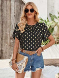 Printed Round Neck Petal Sleeve Blouse - Trendsi - Flyclothing LLC