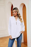 Buttoned Notched Neck Long Sleeve Top - Trendsi - Flyclothing LLC
