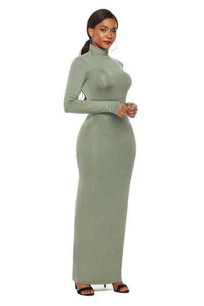 Mock Neck Long Sleeve Maxi Slim Dress - Trendsi - Flyclothing LLC