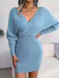 Rib-Knit Dolman Sleeve Sweater Dress - Trendsi - Flyclothing LLC