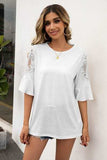 Ruffled Cutout Round Neck Half Sleeve T-Shirt - Trendsi - Flyclothing LLC