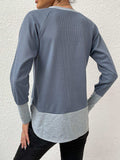 Waffle-knit Round Neck Raglan Sleeve Tee - Trendsi - Flyclothing LLC