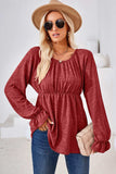 Ruched Round Neck Flounce Sleeve Blouse - Trendsi - Flyclothing LLC