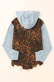 Leopard Distressed Drawstring Hooded Denim Jacket - Trendsi - Flyclothing LLC
