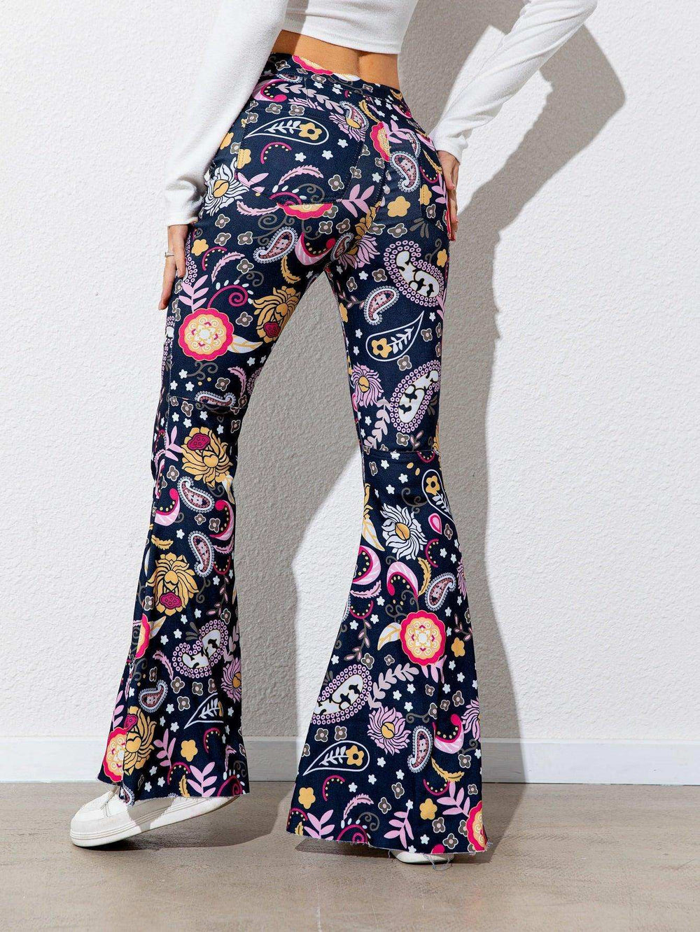 Floral High Waist Flare Leg Pants - Trendsi - Flyclothing LLC