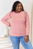 Double Take Ruffle Shoulder Long Sleeve T-Shirt - Trendsi - Flyclothing LLC