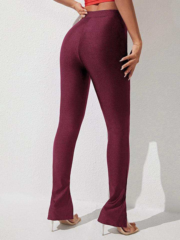 High Waist Slit Skinny Pants - Trendsi - Flyclothing LLC