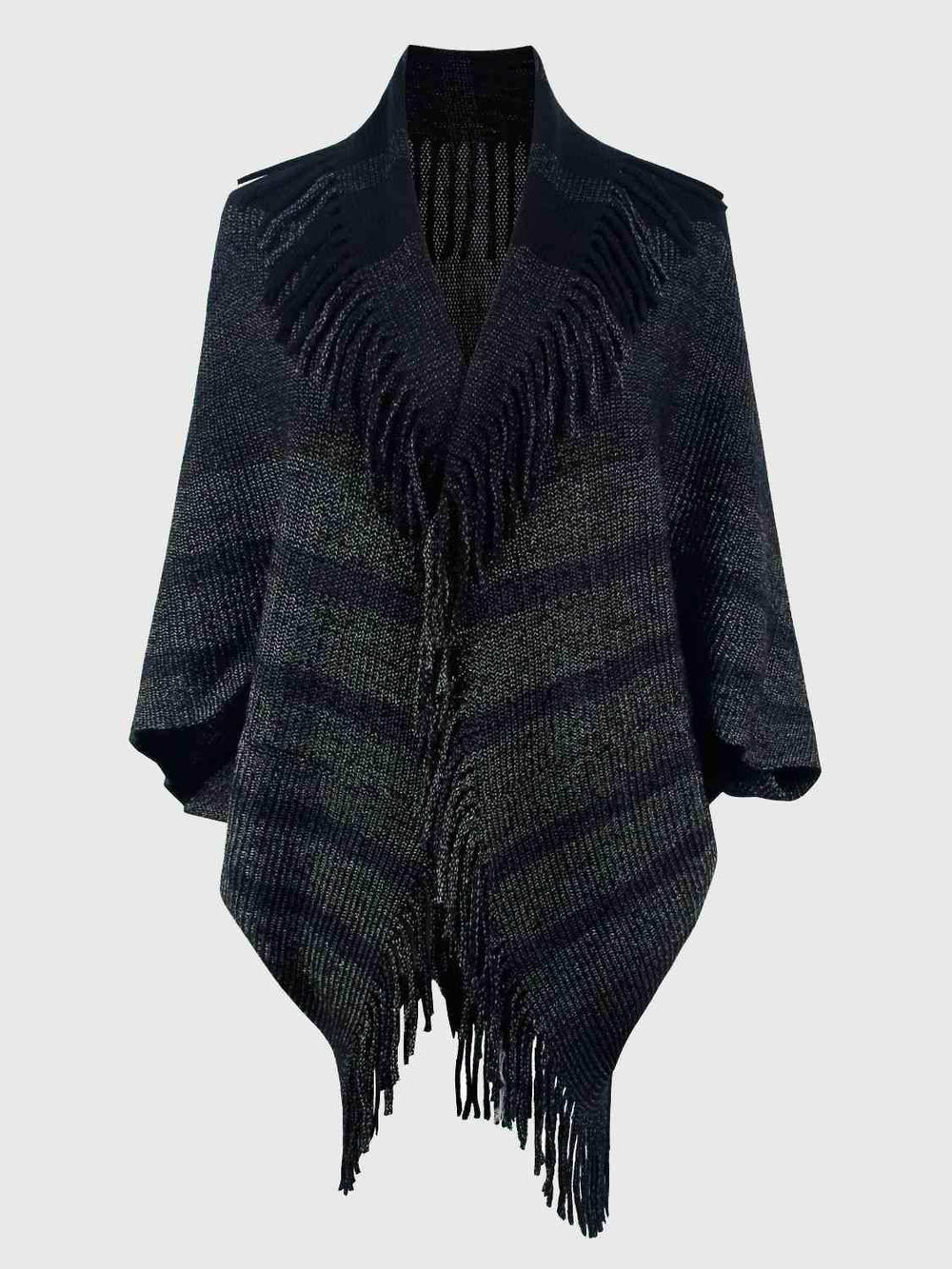 Fringe Detail Open Front Poncho - Trendsi - Flyclothing LLC