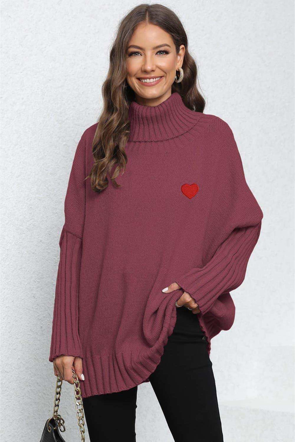 Turtle Neck Long Sleeve Ribbed Sweater - Trendsi - Flyclothing LLC