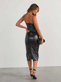 PU Slit Midi Dress - Trendsi - Flyclothing LLC