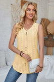 Eyelet Decorative Button V-Neck Tank - Trendsi - Flyclothing LLC