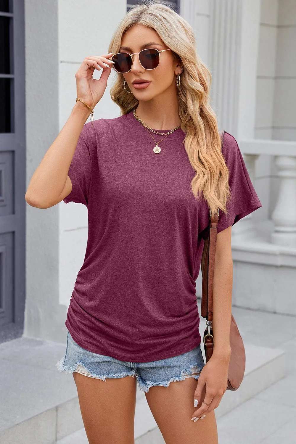 Round Neck Flutter Sleeve T-Shirt - Trendsi - Flyclothing LLC