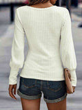 Ribbed Round Neck Lantern Sleeve Knit Top - Trendsi - Flyclothing LLC