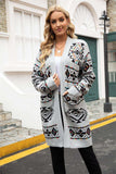 Printed Long Sleeve Cardigan with Pocket - Trendsi - Flyclothing LLC