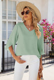 V-Neck Three-Quarter Sleeve Top - Trendsi - Flyclothing LLC