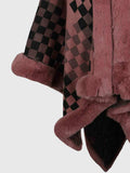 Checkered Faux Fur Trim Poncho - Trendsi - Flyclothing LLC