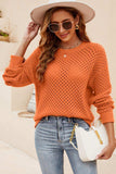 Round Neck Openwork Dropped Shoulder Knit Top - Trendsi - Flyclothing LLC