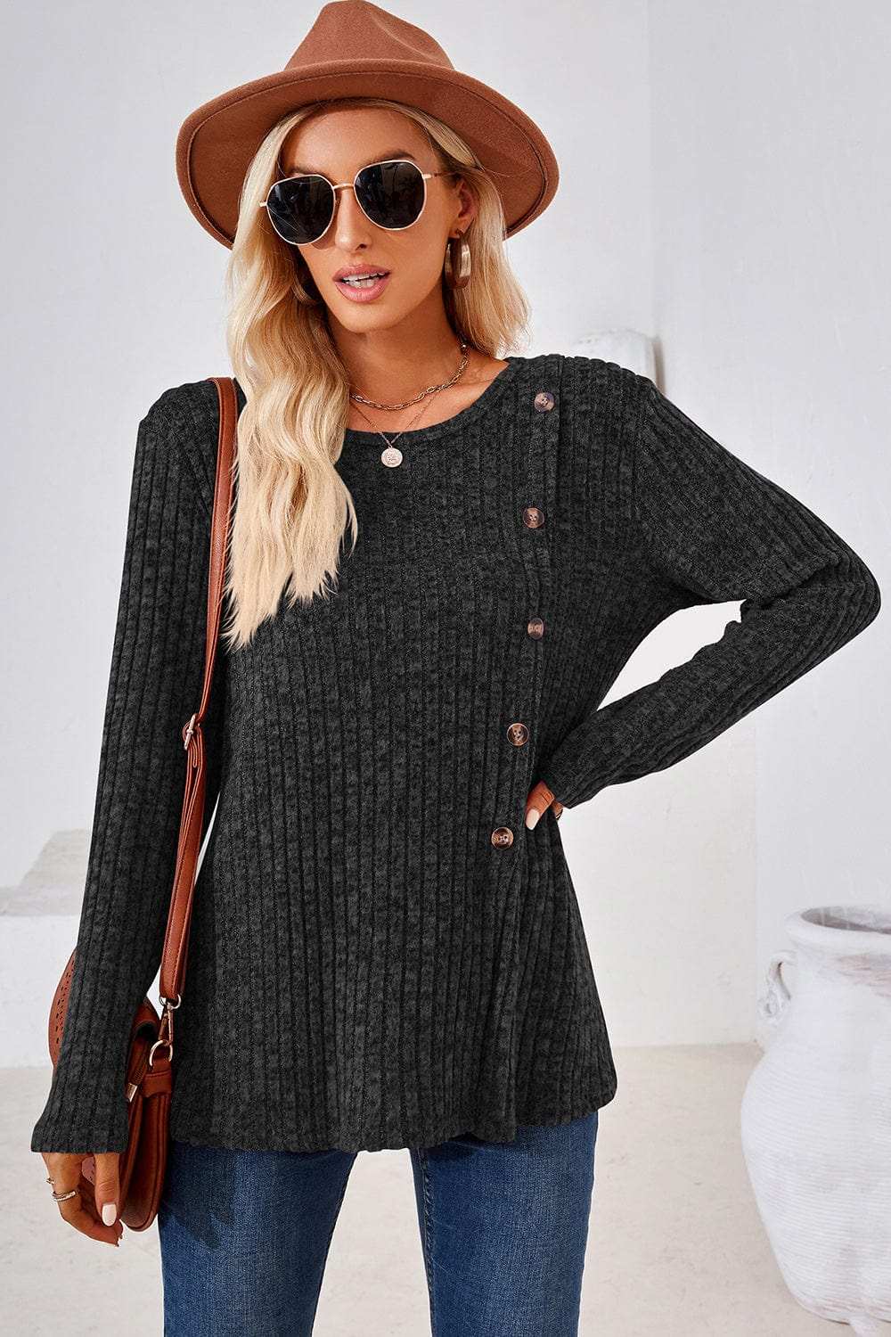 Round Neck Long Sleeve T-Shirt - Trendsi - Flyclothing LLC