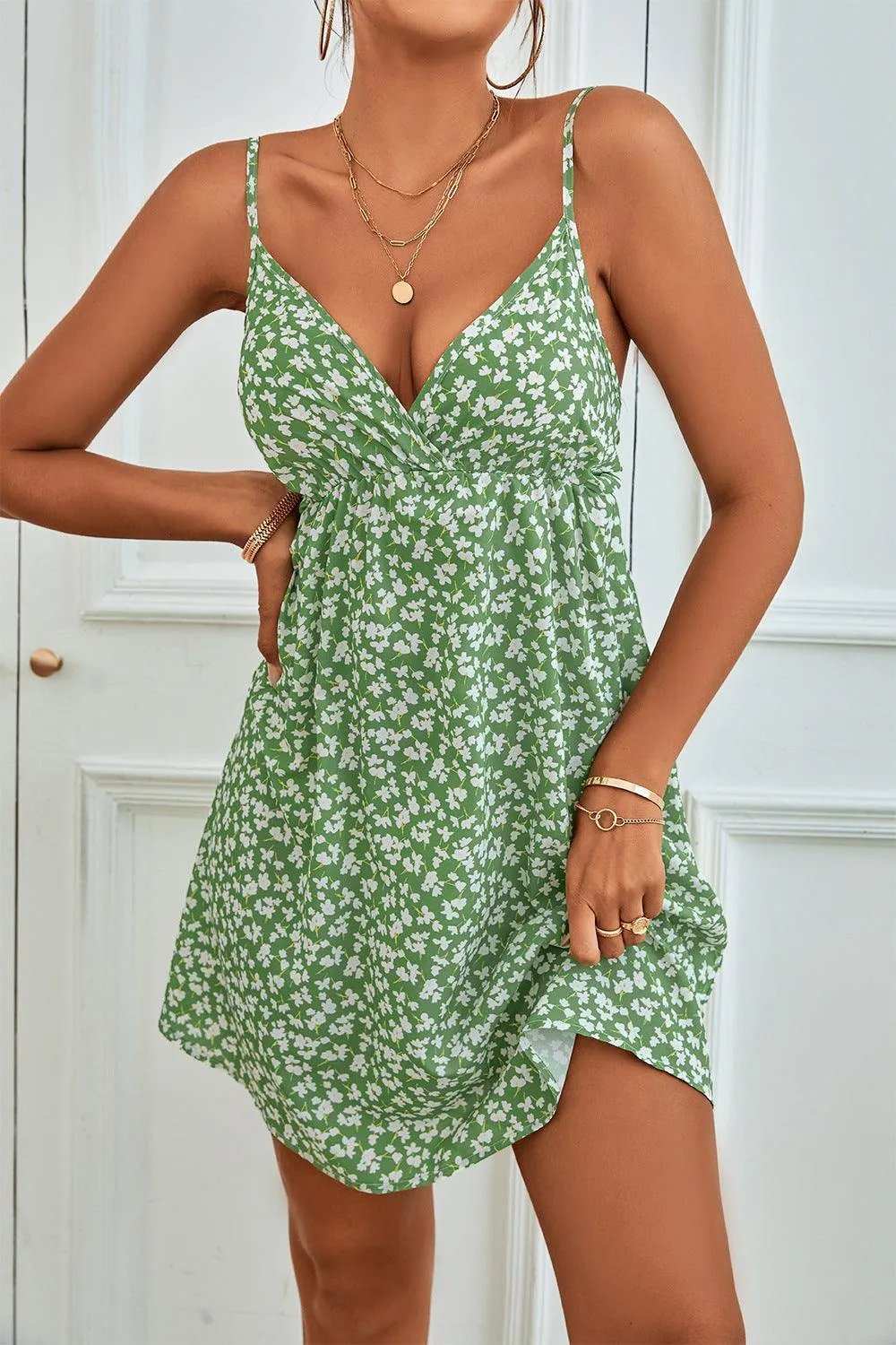 Ditsy Floral Spaghetti Strap Backless Dress - Trendsi - Flyclothing LLC