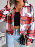 Plaid Collared Neck Drop Shoulder Jacket - Trendsi - Flyclothing LLC
