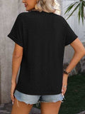 Eyelet Notched Short Sleeve T-Shirt - Trendsi - Flyclothing LLC