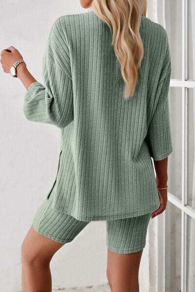 Ribbed Round Neck Top and Shorts Set - Trendsi - Flyclothing LLC