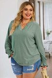Plus Size Eyelet Notched Flounce Sleeve Blouse - Trendsi - Flyclothing LLC