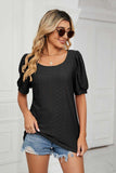 Eyelet Puff Sleeve Round Neck Top - Trendsi - Flyclothing LLC