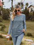 Ribbed Round Neck Long Sleeve Tee - Trendsi - Flyclothing LLC