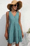 Decorative Button V-Neck Tiered Sleeveless Dress - Trendsi - Flyclothing LLC