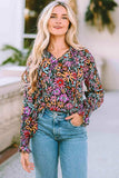 Floral Tie Neck Flounce Sleeve Blouse - Trendsi - Flyclothing LLC