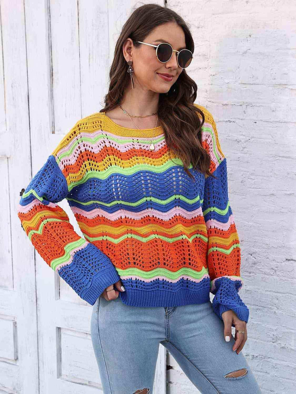 Openwork Round Neck Knit Top - Trendsi - Flyclothing LLC