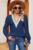 Openwork V-Neck Long Sleeve T-Shirt - Trendsi - Flyclothing LLC