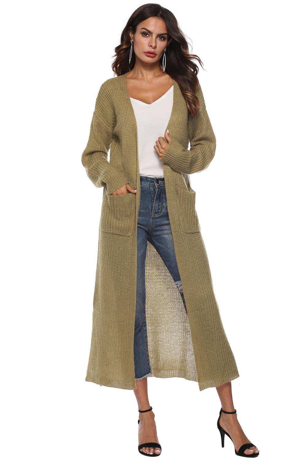 Long Sleeve Open Front Buttoned Cardigan - Trendsi - Flyclothing LLC