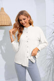 Mock Neck Buttoned Long Sleeve Shirt - Trendsi - Flyclothing LLC