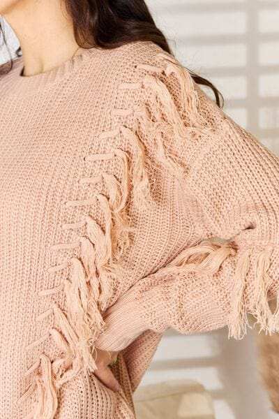 And The Why Tassel Detail Long Sleeve Sweater - Trendsi - Flyclothing LLC