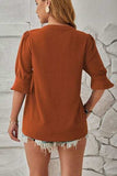 Notched Half Sleeve T-Shirt - Trendsi - Flyclothing LLC