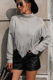 Turtle Neck Tassel Front Long Sleeve Pullover Sweater - Trendsi - Flyclothing LLC