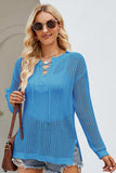 Lace-Up Slit Knit Top - Trendsi - Flyclothing LLC