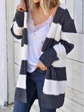 Striped Open Front Hooded Cardigan - Trendsi - Flyclothing LLC