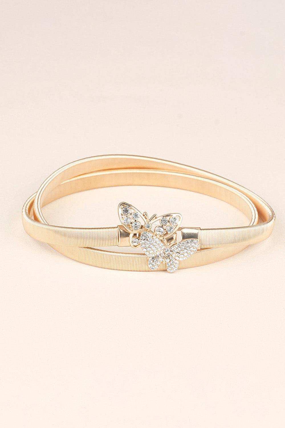 Rhinestone Butterfly Elastic Metal Belt - Trendsi - Flyclothing LLC