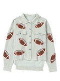 Football Sequin Button Up Dropped Shoulder Jacket - Trendsi - Flyclothing LLC